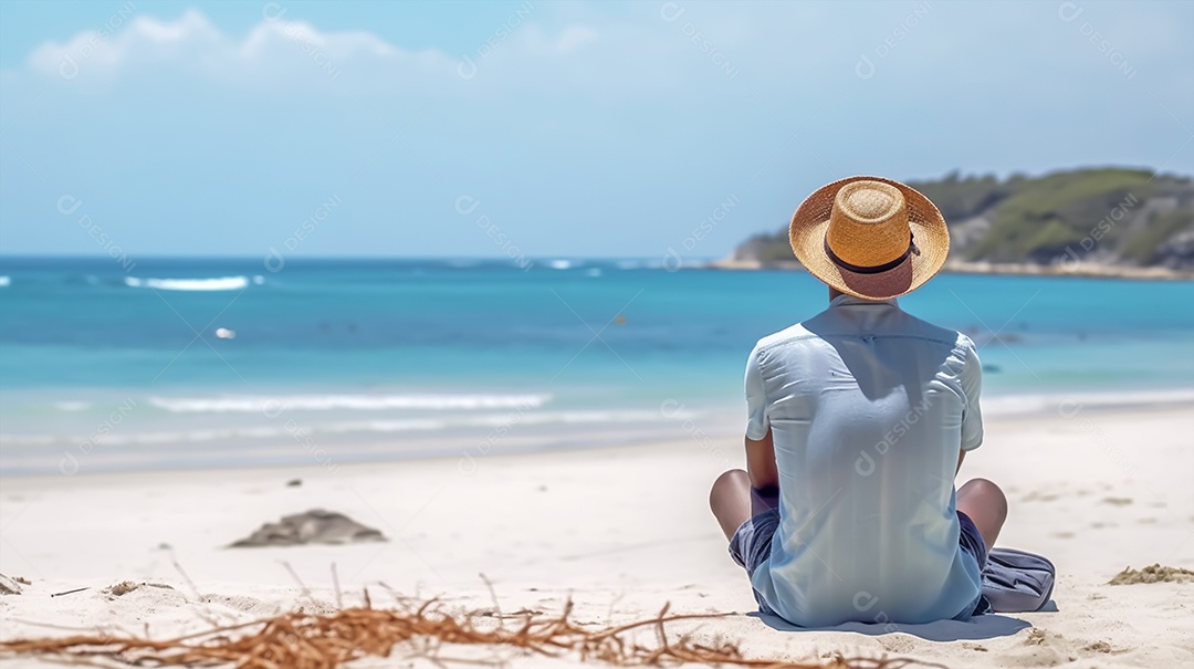 Homem em viagem na praia