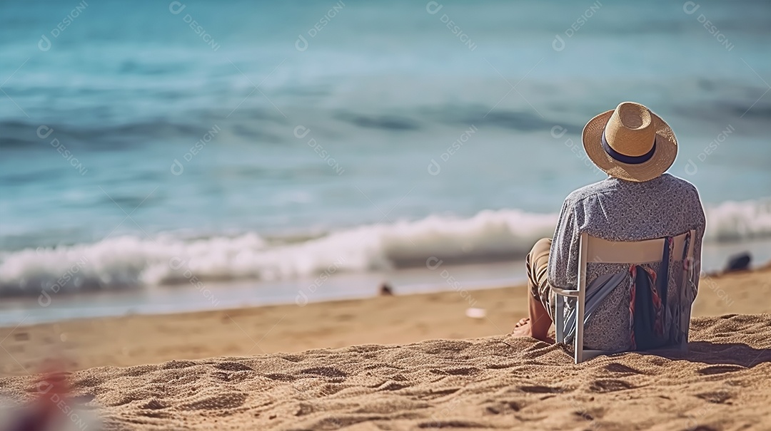 Homem em viagem na praia