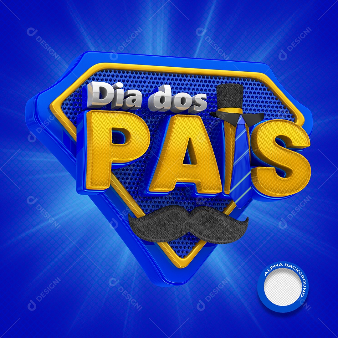 Selo 3D Dias dos Pais Para Composição PSD