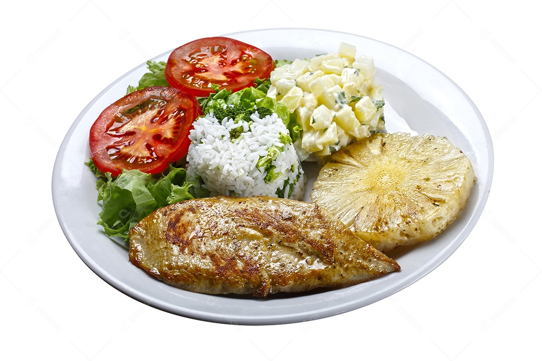 Carne de porco grelhada com legumes