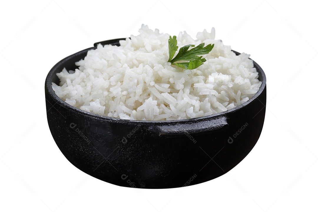 Panela com arroz branco delicioso