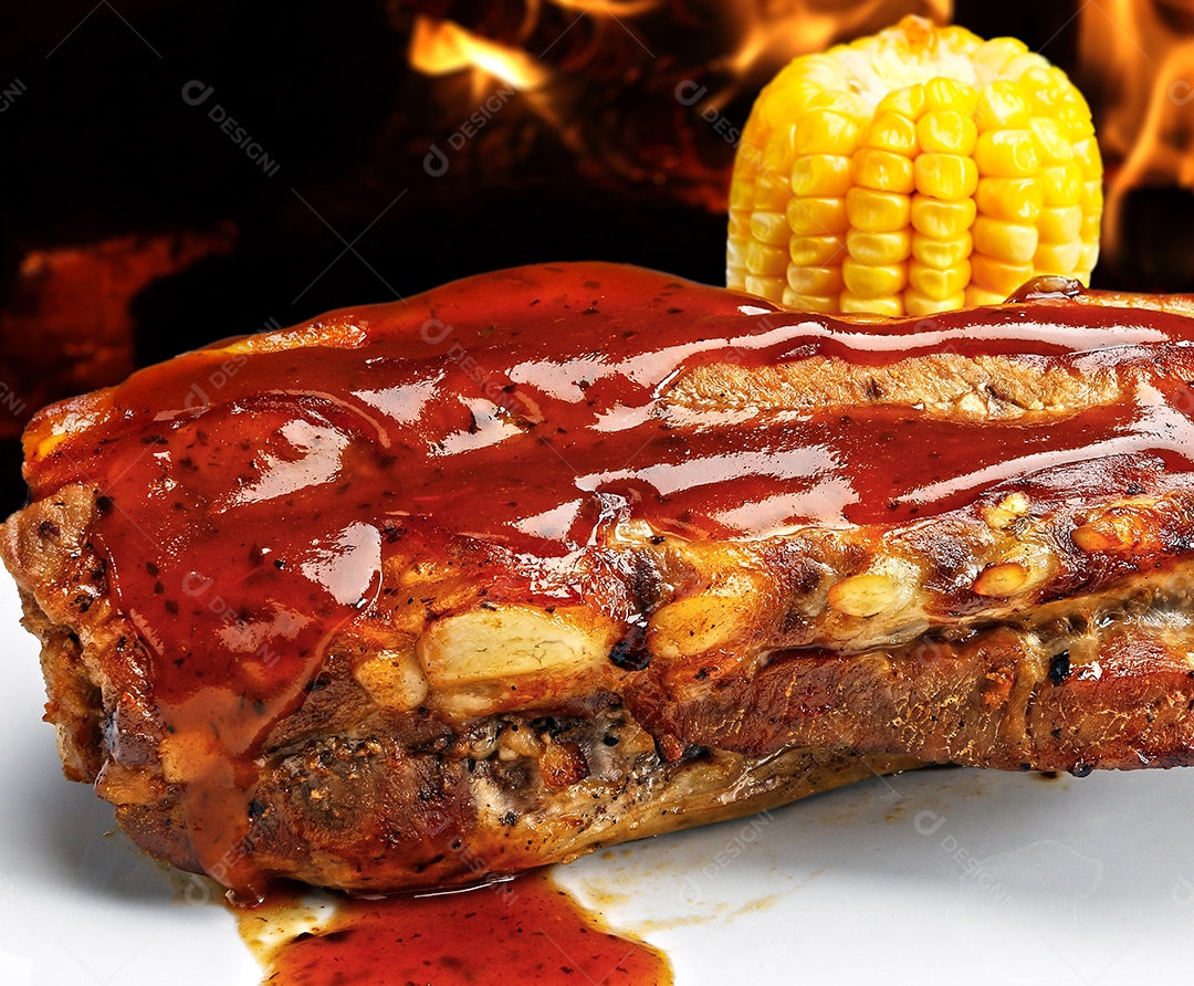 Churrasco de costela barbecue e milho