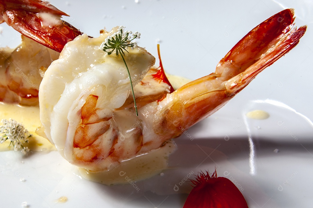 Alta gastronomia camarão grande com molho