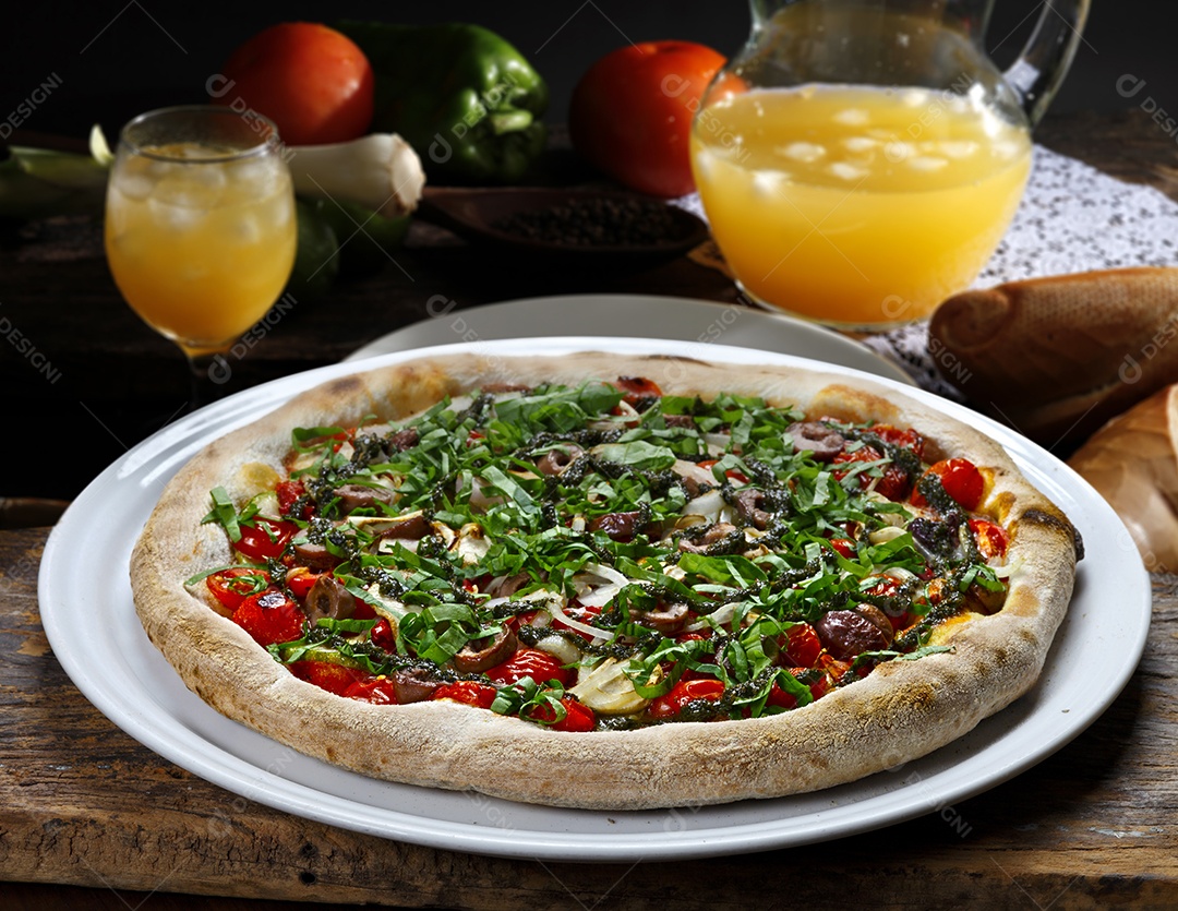 pizza com suco de laranja