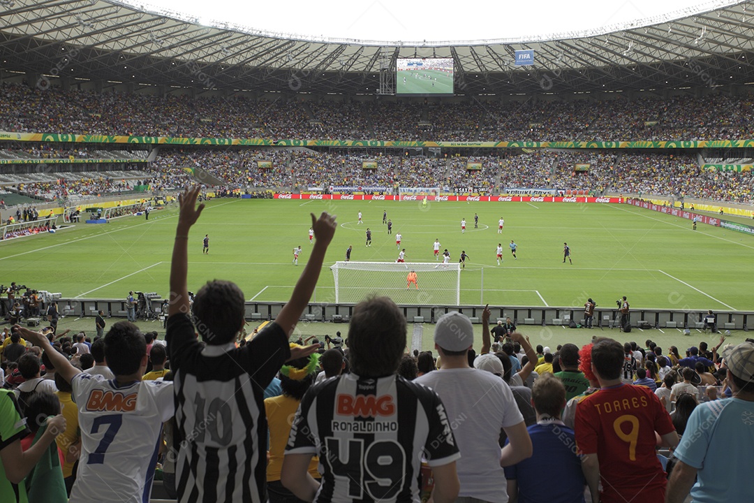 Torcedores assistindo jogo no estádio