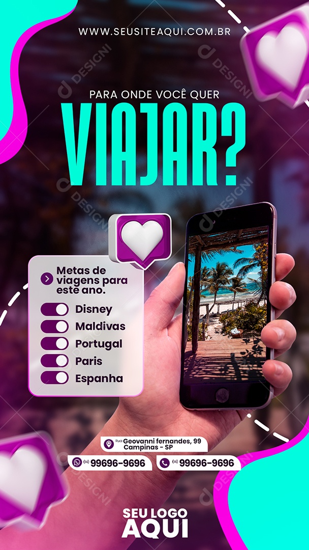 Social Media Story Para Onde Você Quer Viajar PSD Editável