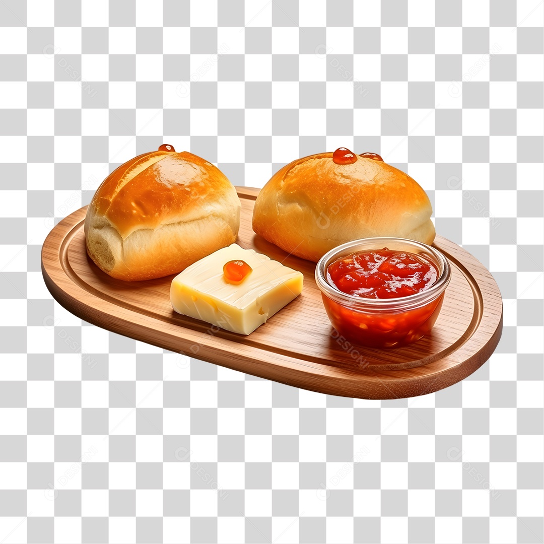 Pão com Molho em Tabua de Madeira PNG Transparente