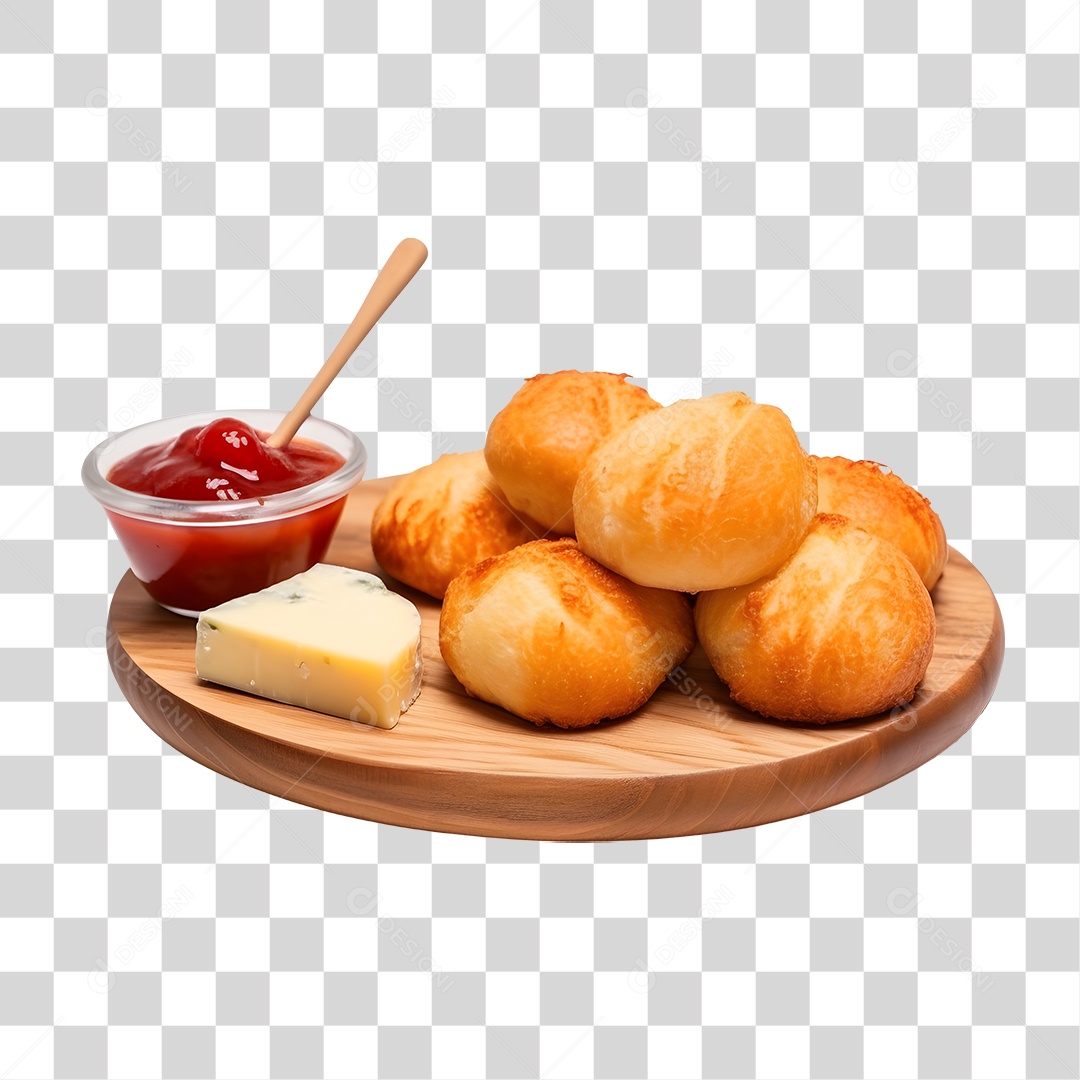 Pão com Molho em Tabua de Madeira PNG Transparente