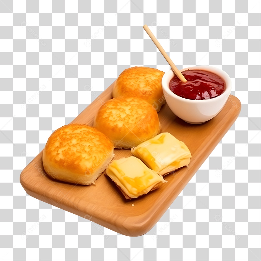 Pão com Molho em Tabua de Madeira PNG Transparente