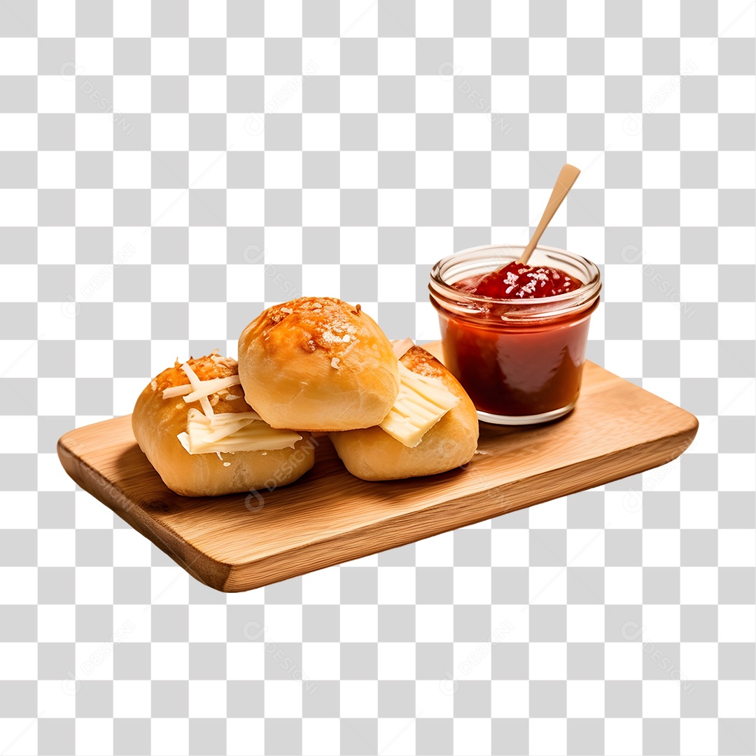Pão com Molho em Tabua de Madeira PNG Transparente