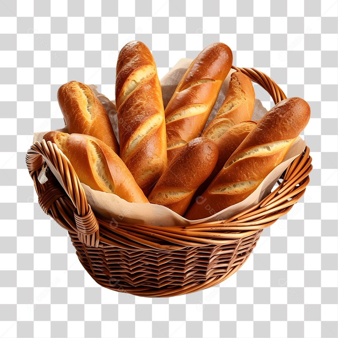 Pães Assados em Cesta PNG Transparente