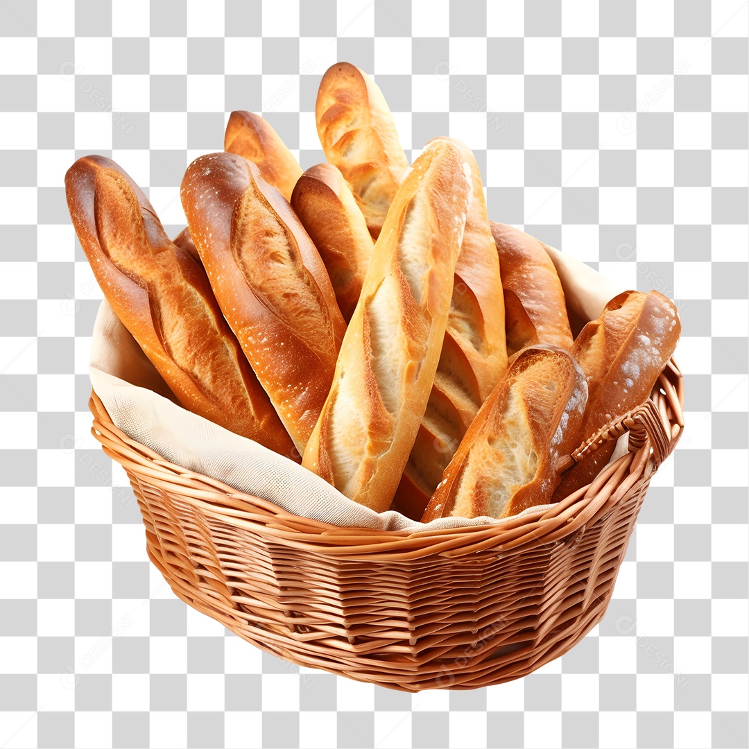 Pães Assados em Cesta PNG Transparente