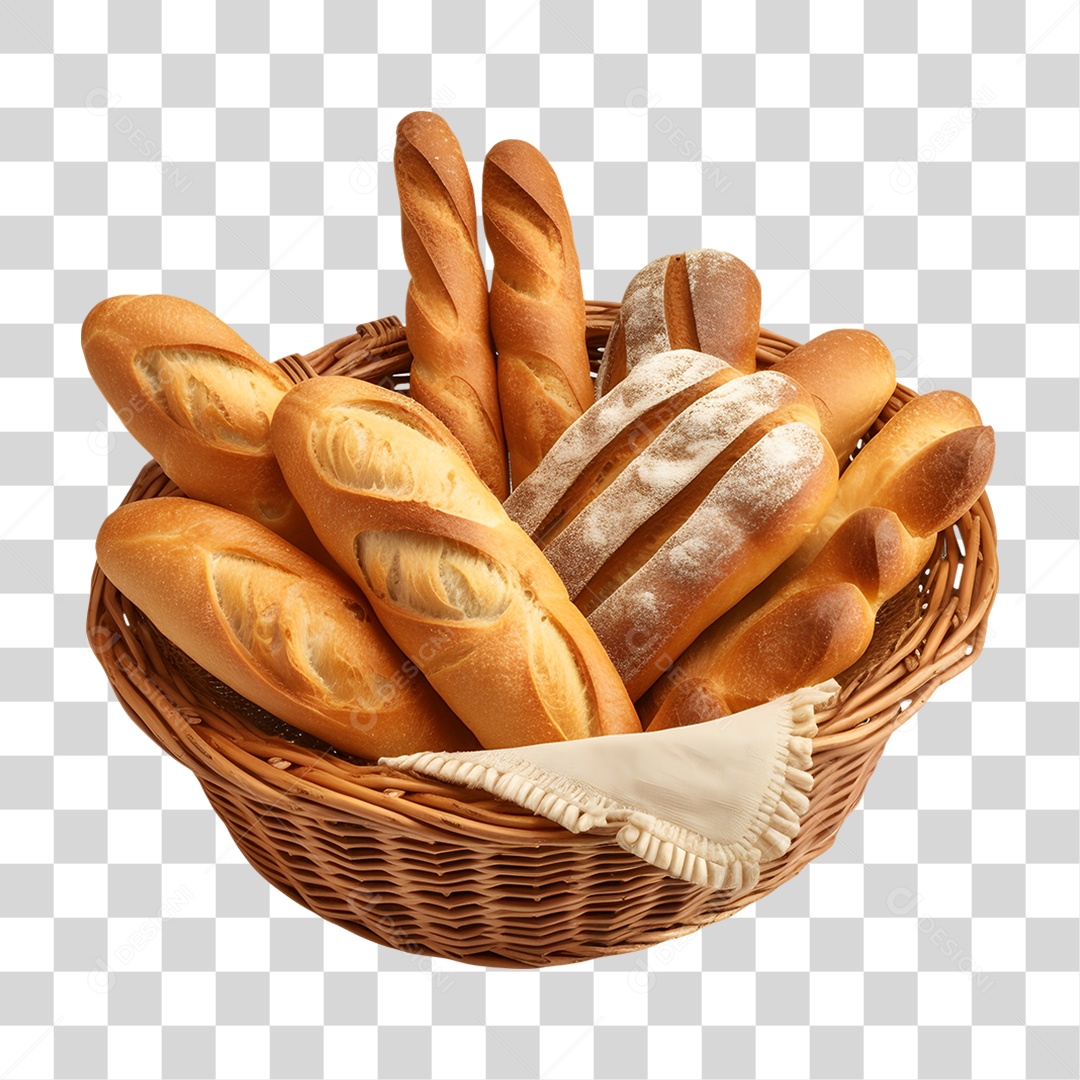 Pães Assados em Cesta PNG Transparente