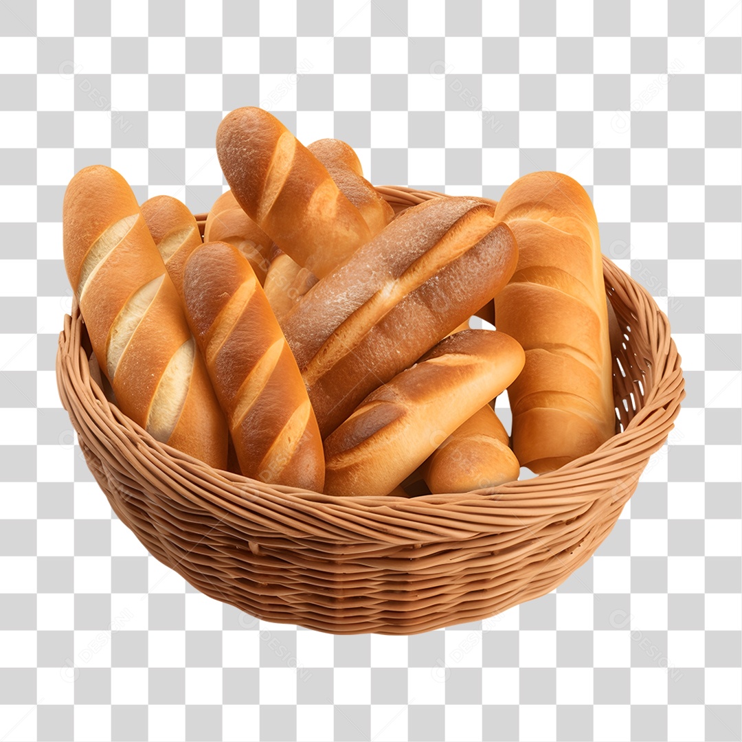 Pães Assados em Cesta PNG Transparente