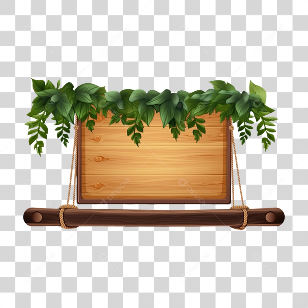 Placa de Madeira com Ramos Para Composição PNG Transparente