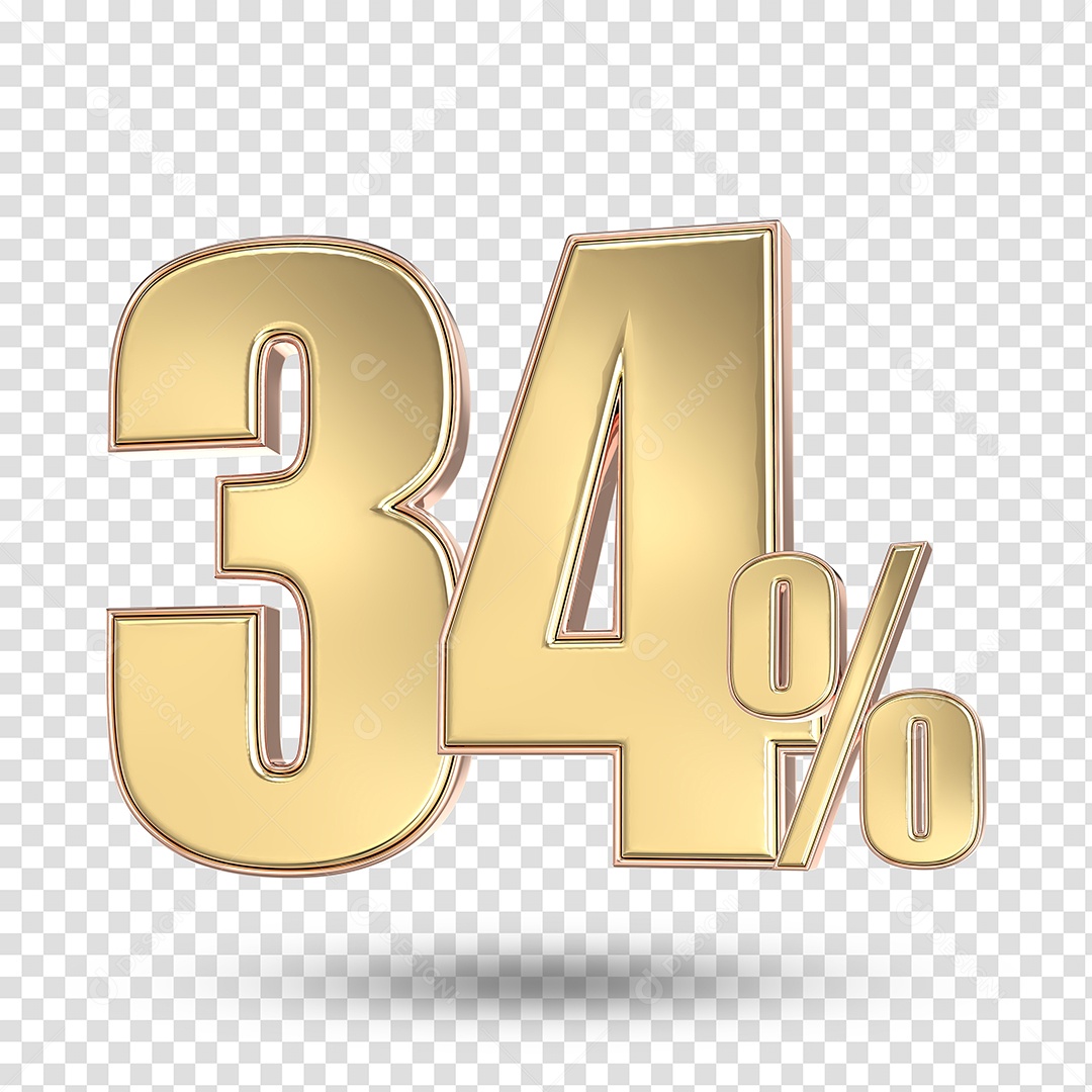 Elemento 3D Numero De 34% Desconto Dourado PSD