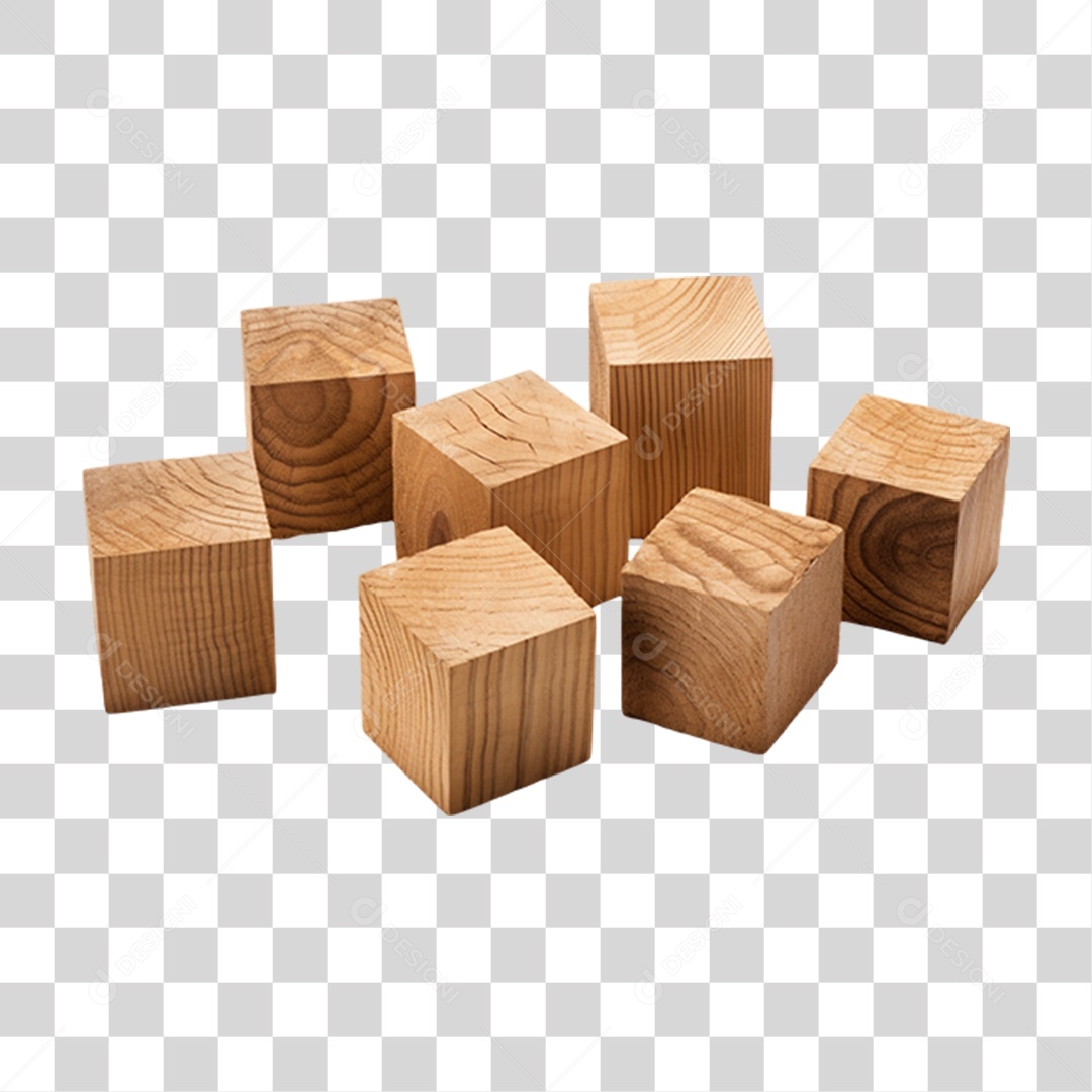 Elemento 3D Cubos de Madeira Para Composição PNG Transparente