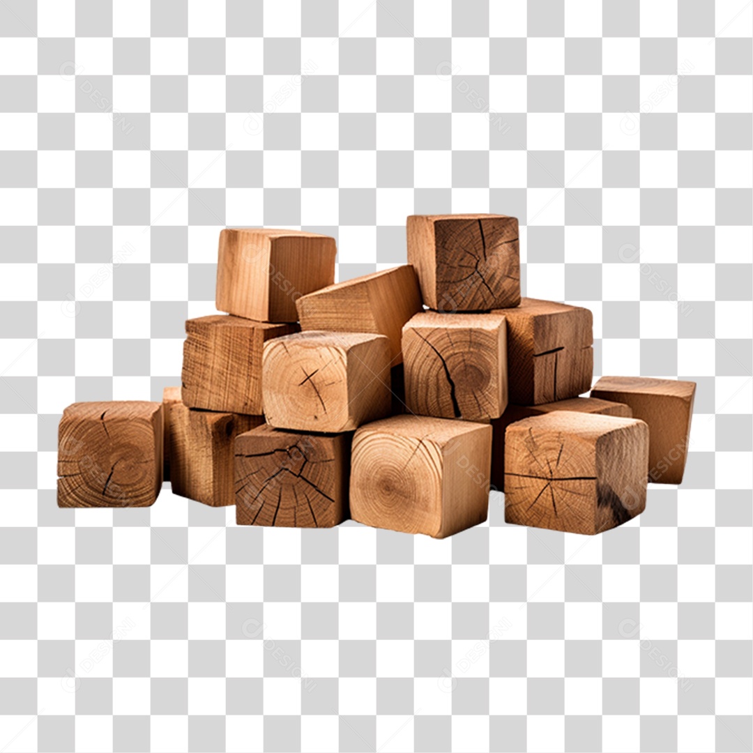 Elemento 3D Cubos de Madeira Para Composição PNG Transparente