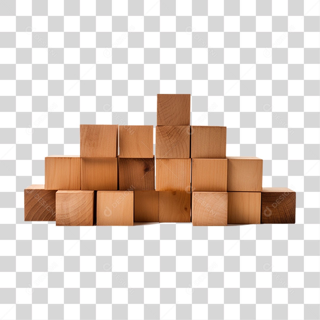 Elemento 3D Cubos de Madeira Para Composição PNG Transparente