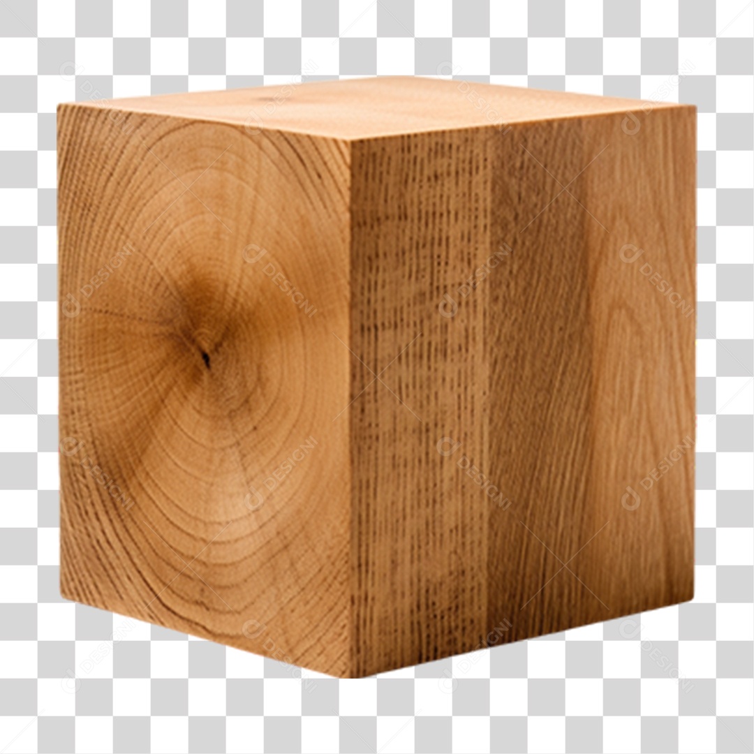 Elemento 3D Cubo de Madeira Para Composição PNG Transparente