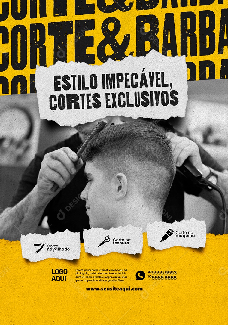 Barbearia Estilo Impecável Cortes Exclusivos Social Media PSD Editável