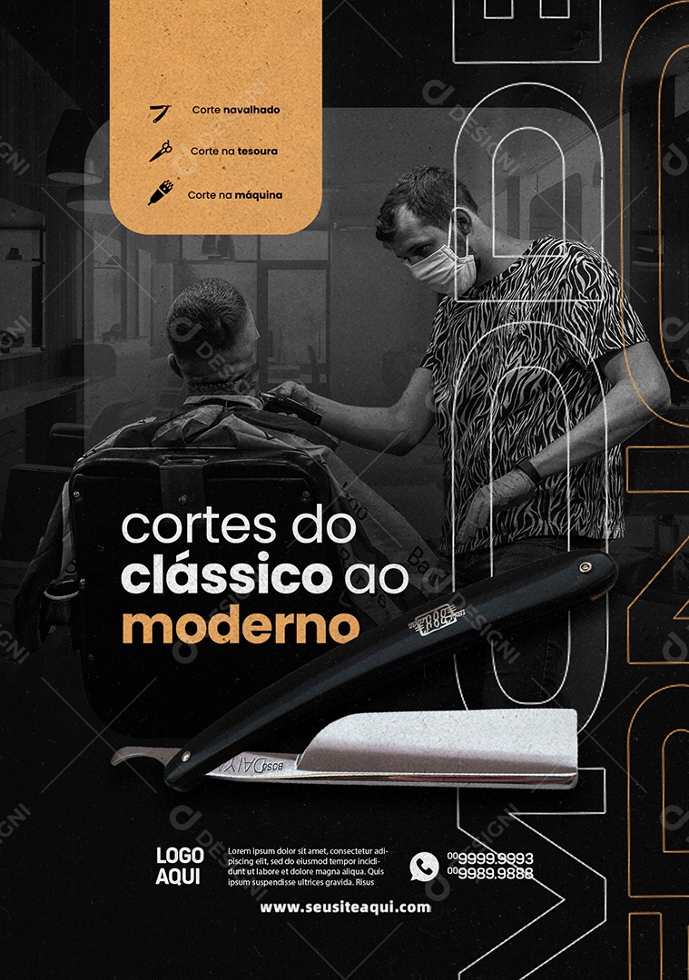 Barbearia Cortes de Clássico ao Moderno Social Media PSD Editável