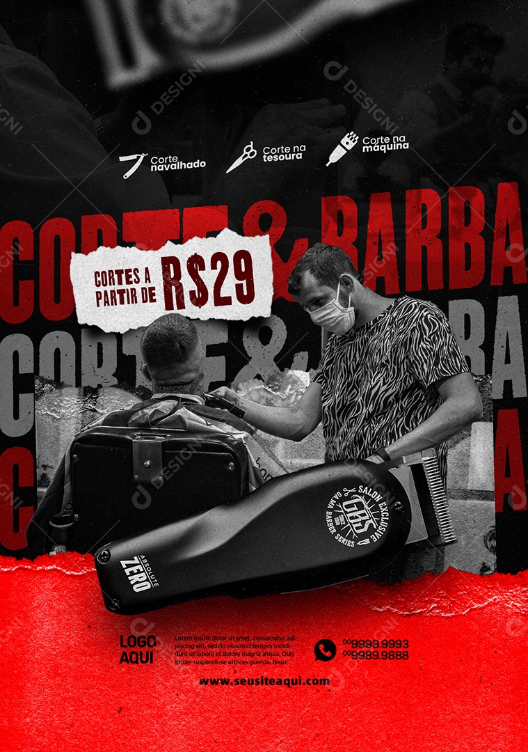 Barbearia Cortes a Parti de 29,00 Social Media PSD Editável