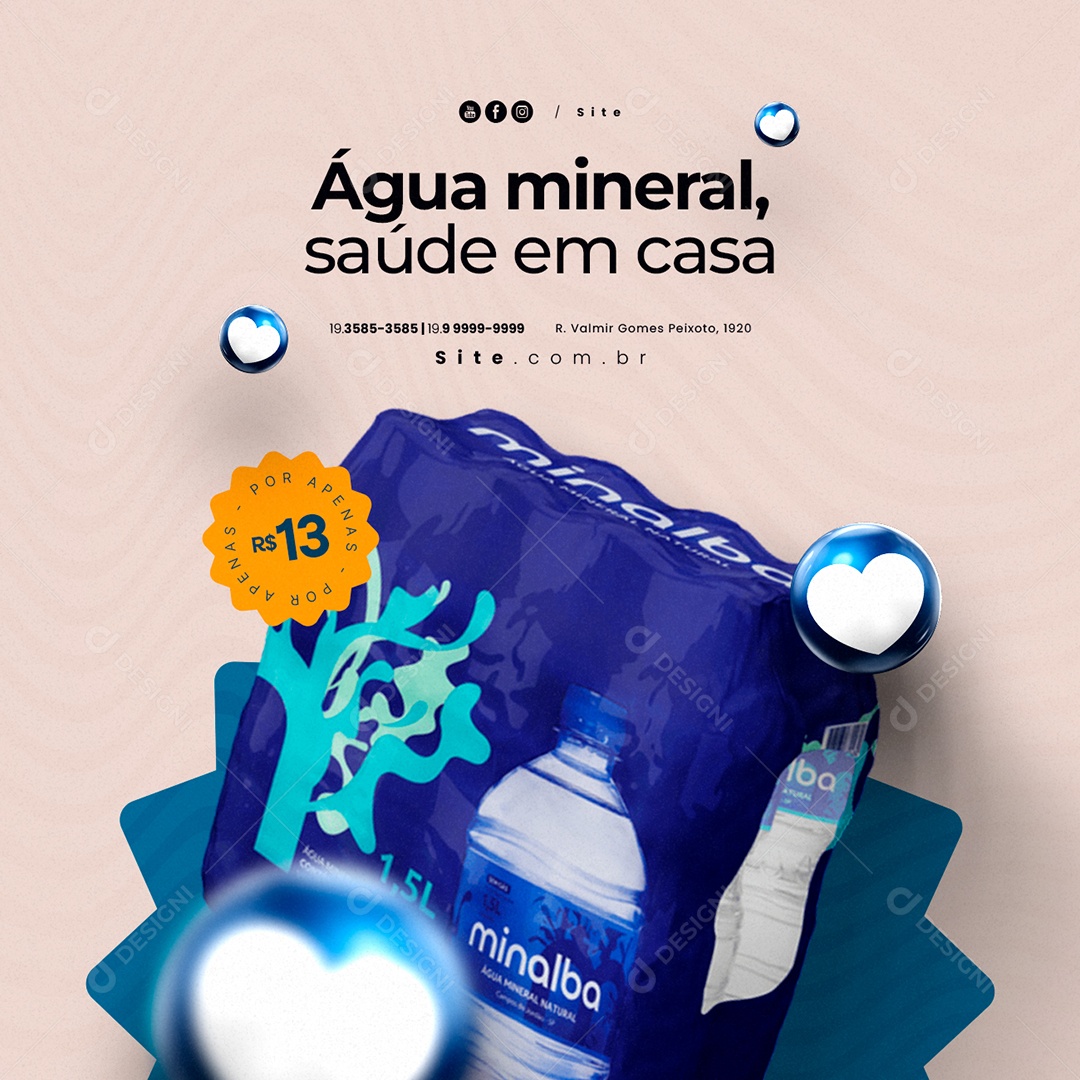 Água Mineral Água Mineral Saúde em Casa Social Media PSD Editável