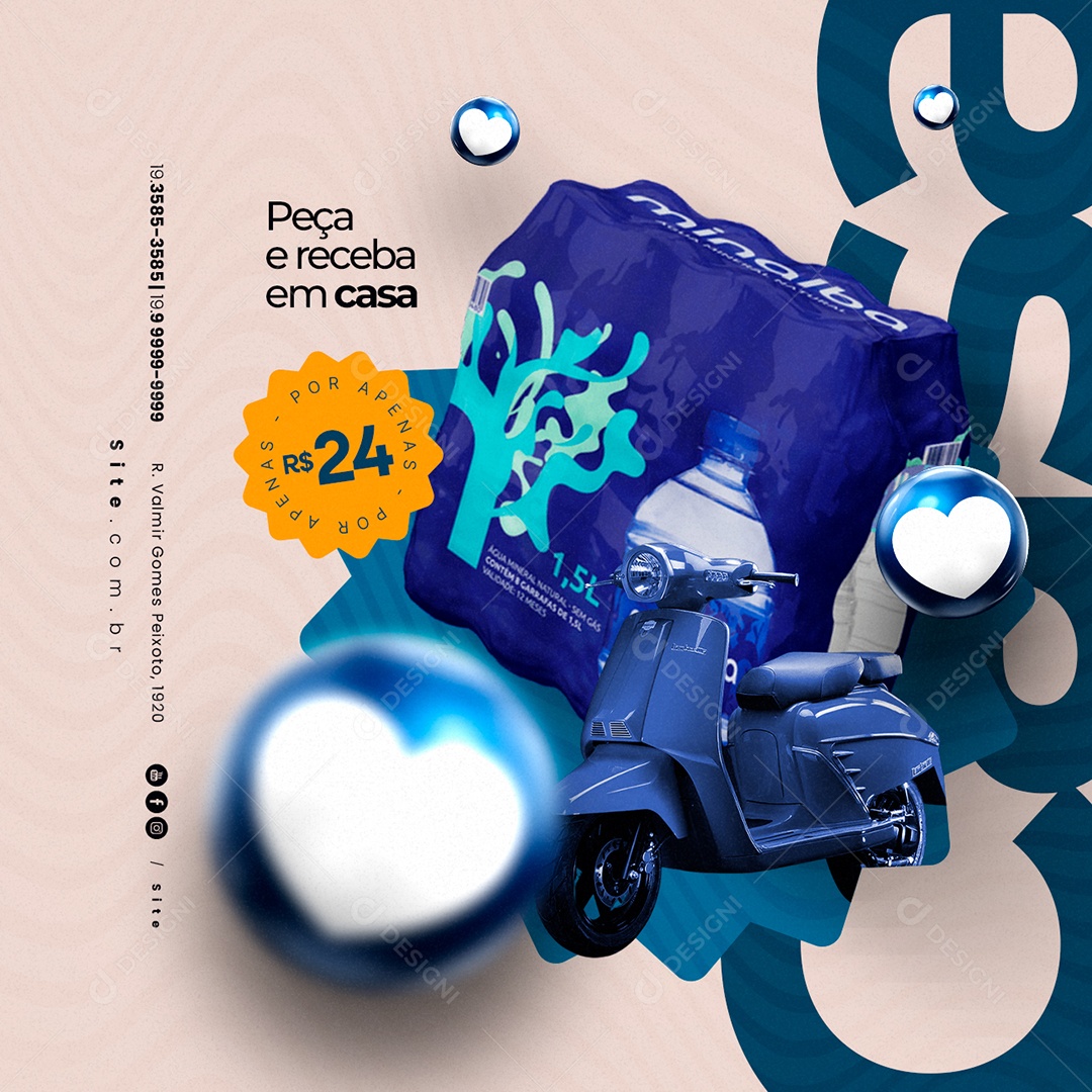 Água Mineral Peça e Receba em Casa 24,00 Social Media PSD Editável
