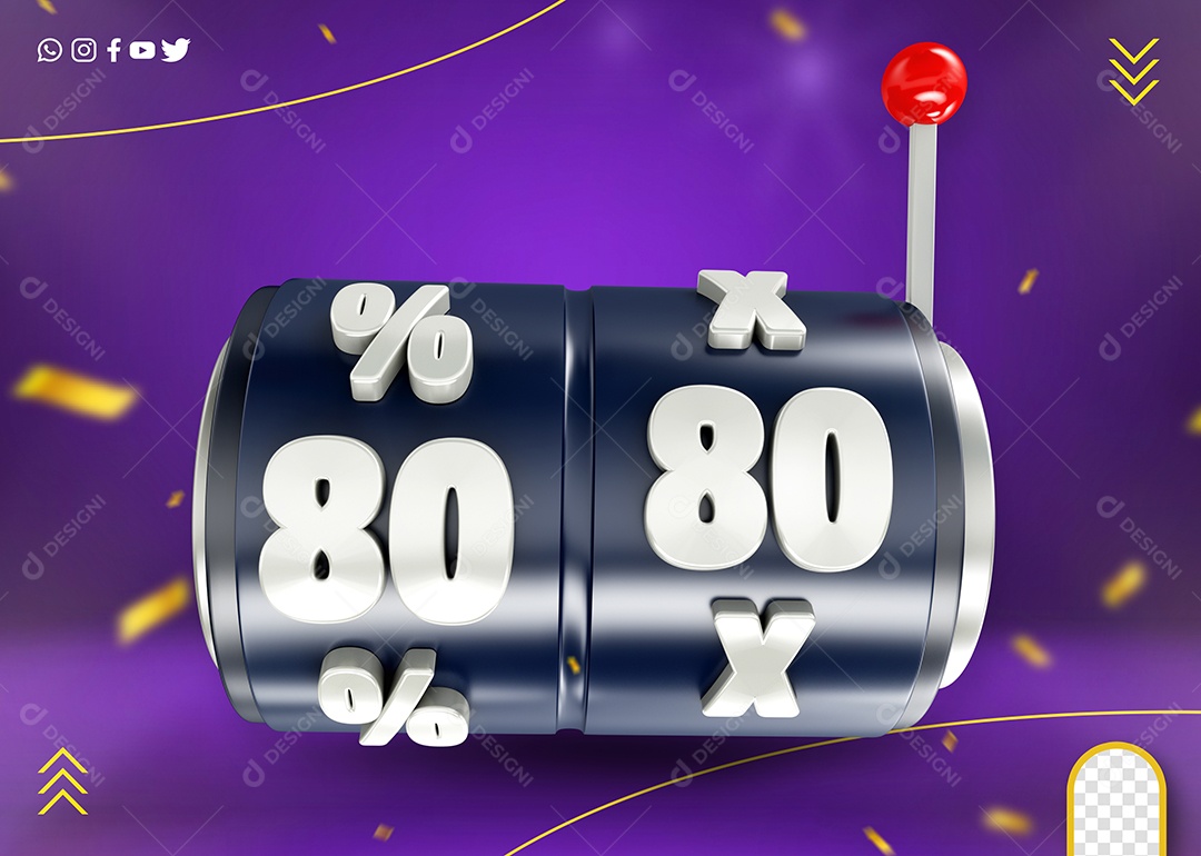 Elemento 3D Roleta De Jogo 80x e 80% PSD Editável