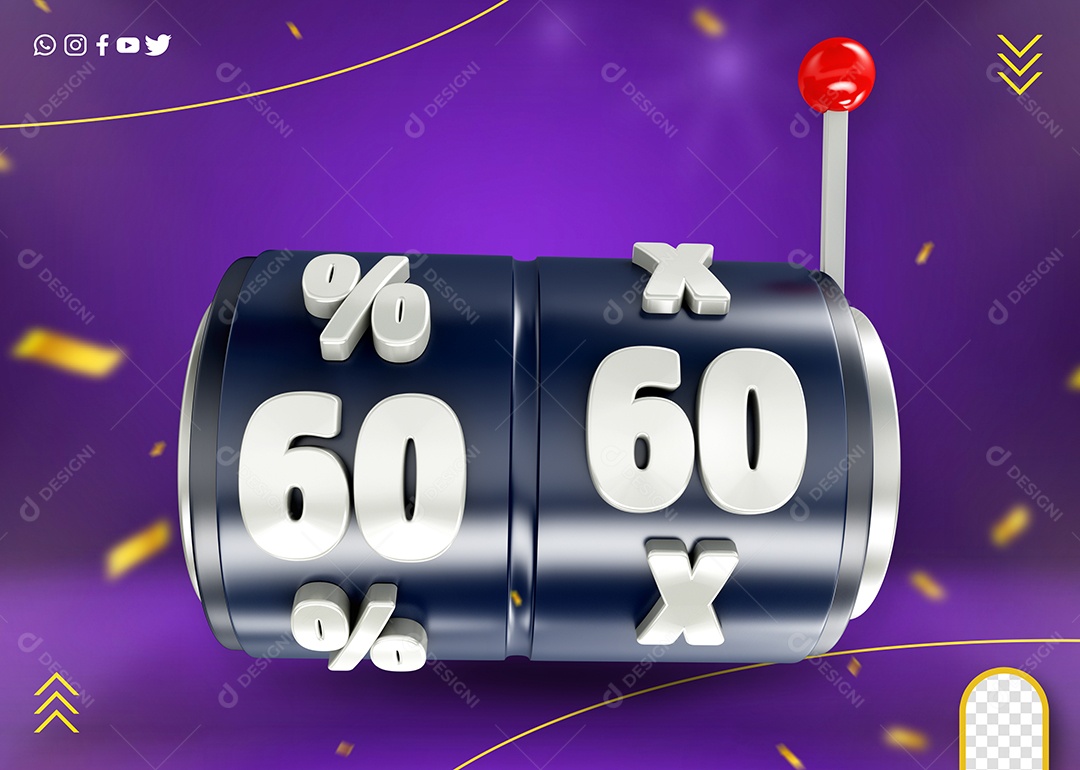 Elemento 3D Roleta De Jogo 60x e 60% PSD Editável