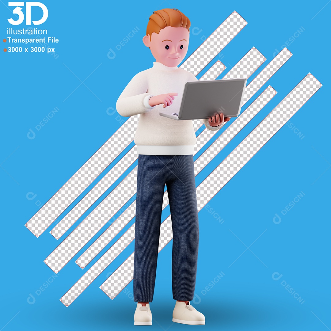 Personagem 3D Homem Com Notebook PSD