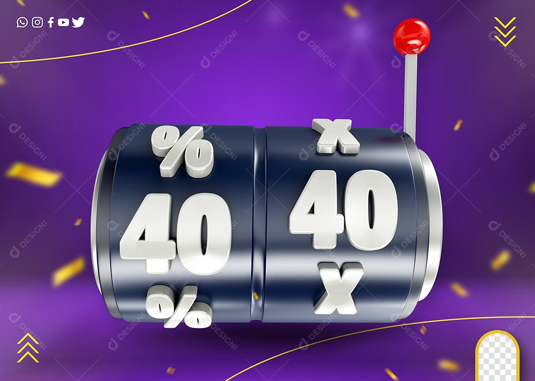 Elemento 3D Roleta De Jogo 40x e 40% PSD Editável
