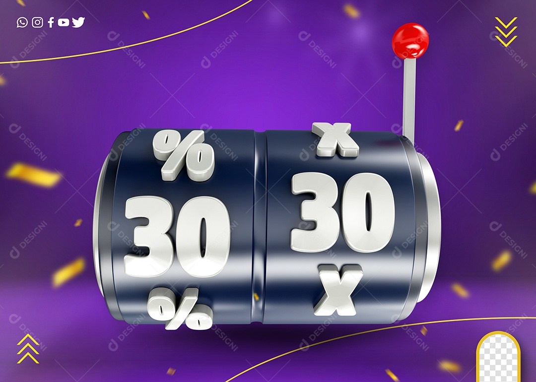 Elemento 3D Roleta De Jogo 30x e 30% PSD Editável