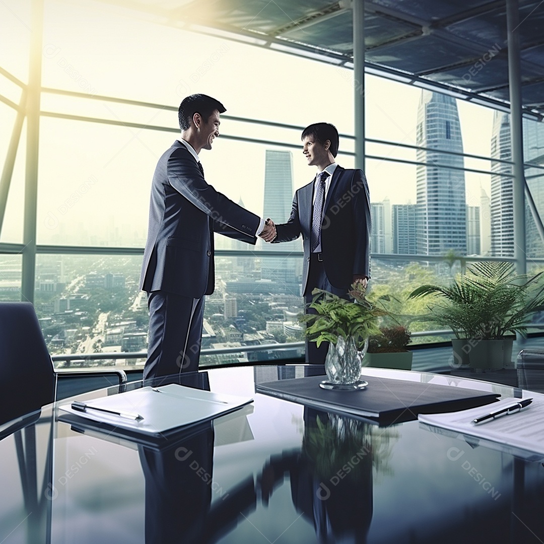 Dois verdadeiros homens de negócios apertam as mãos fechando négocios