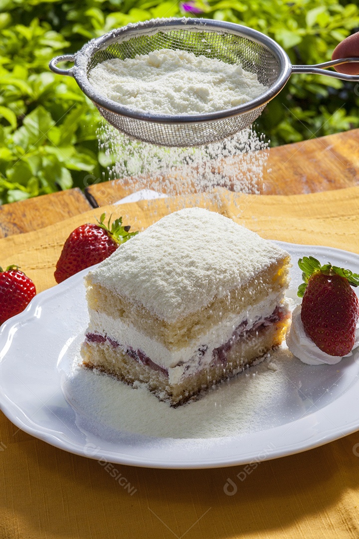 Deliciosa comida de bolo de morango