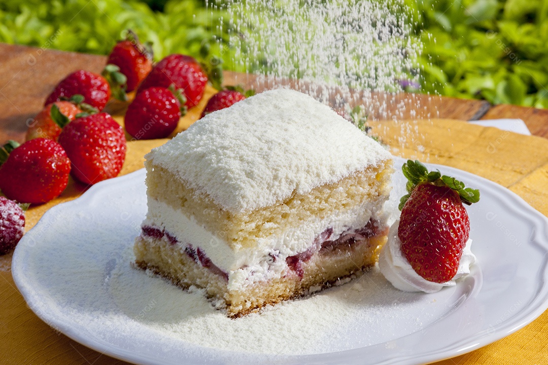 Deliciosa comida de bolo de morango