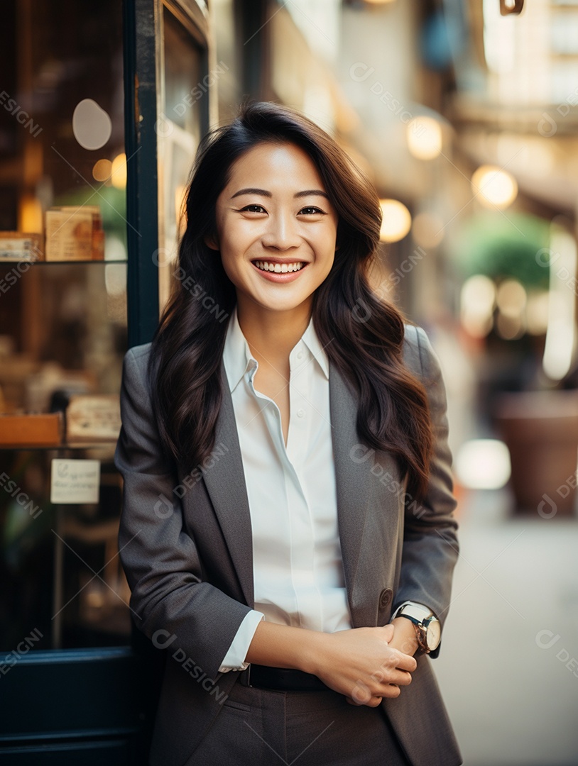 O sorriso radiante de uma empresária de sucesso