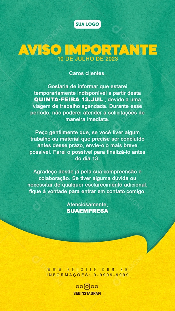 Social Media Story Aviso Importante Temporariamente Indisponível PSD Editável