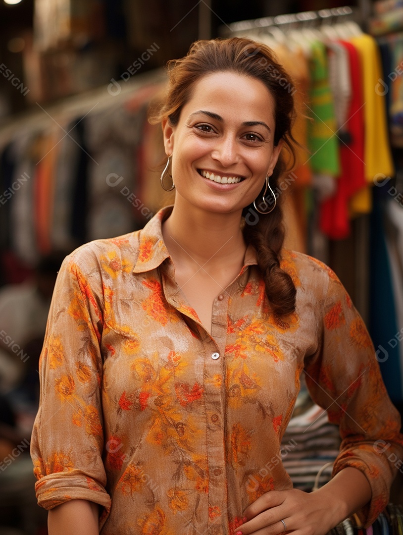 Uma feliz mulher de negócios paquistanesa sorri no rosto