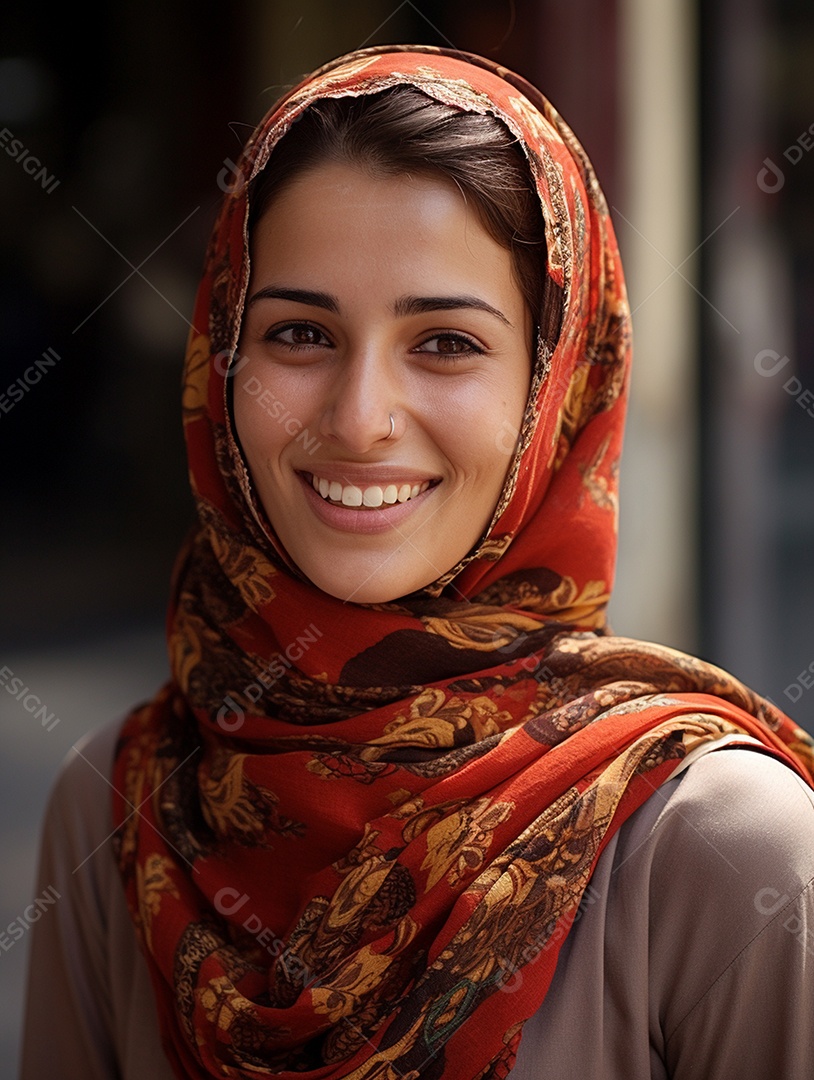 Uma feliz mulher de negócios paquistanesa sorri no rosto