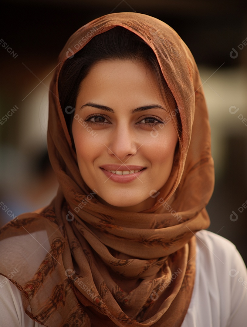 Uma feliz mulher de negócios paquistanesa sorri no rosto