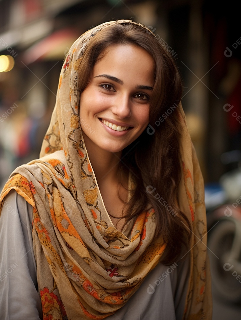 Uma feliz mulher de negócios paquistanesa sorri no rosto