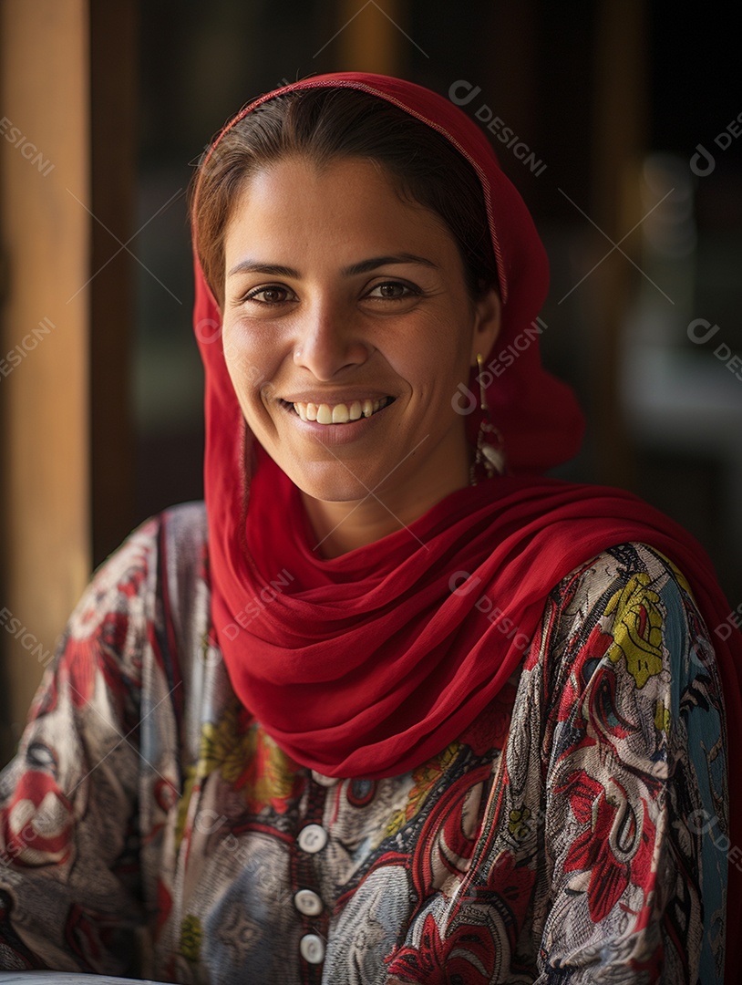 AUma feliz mulher de negócios paquistanesa sorri no rosto