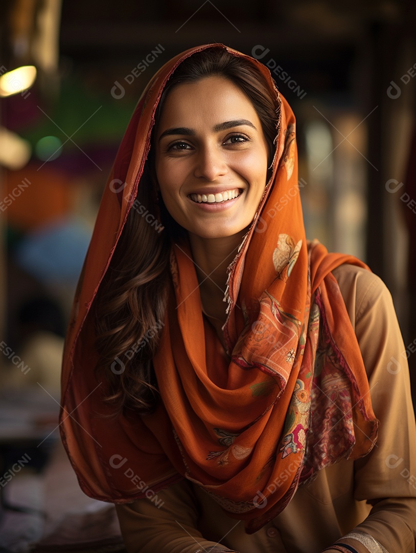 AUma feliz mulher de negócios paquistanesa sorri no rosto