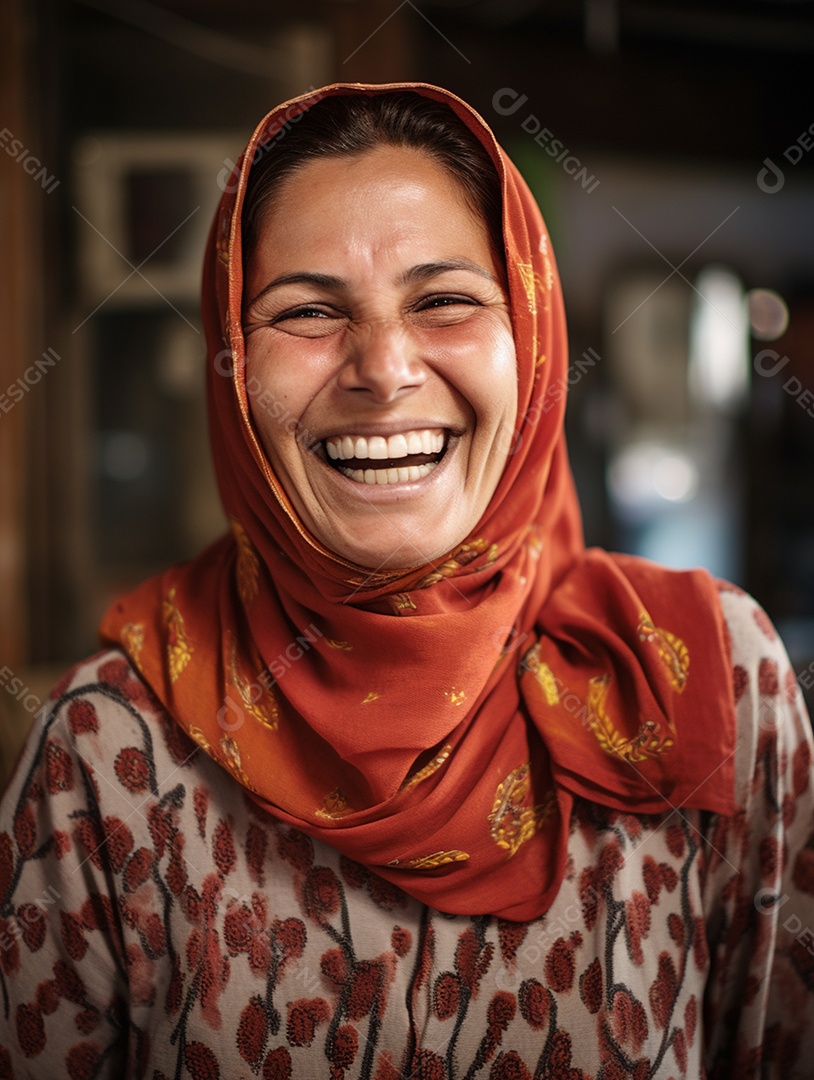 Uma feliz mulher de negócios paquistanesa sorri no rosto