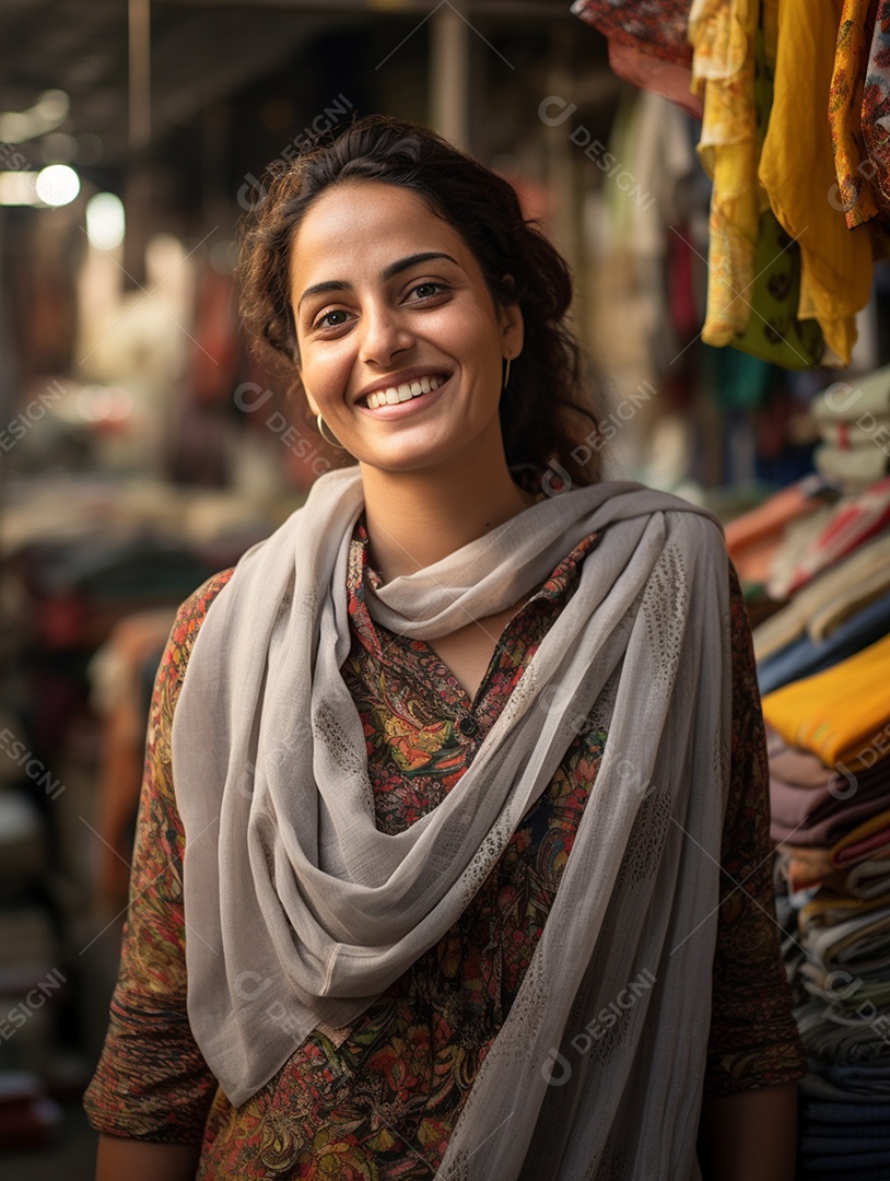 Uma feliz mulher de negócios paquistanesa sorri no rosto