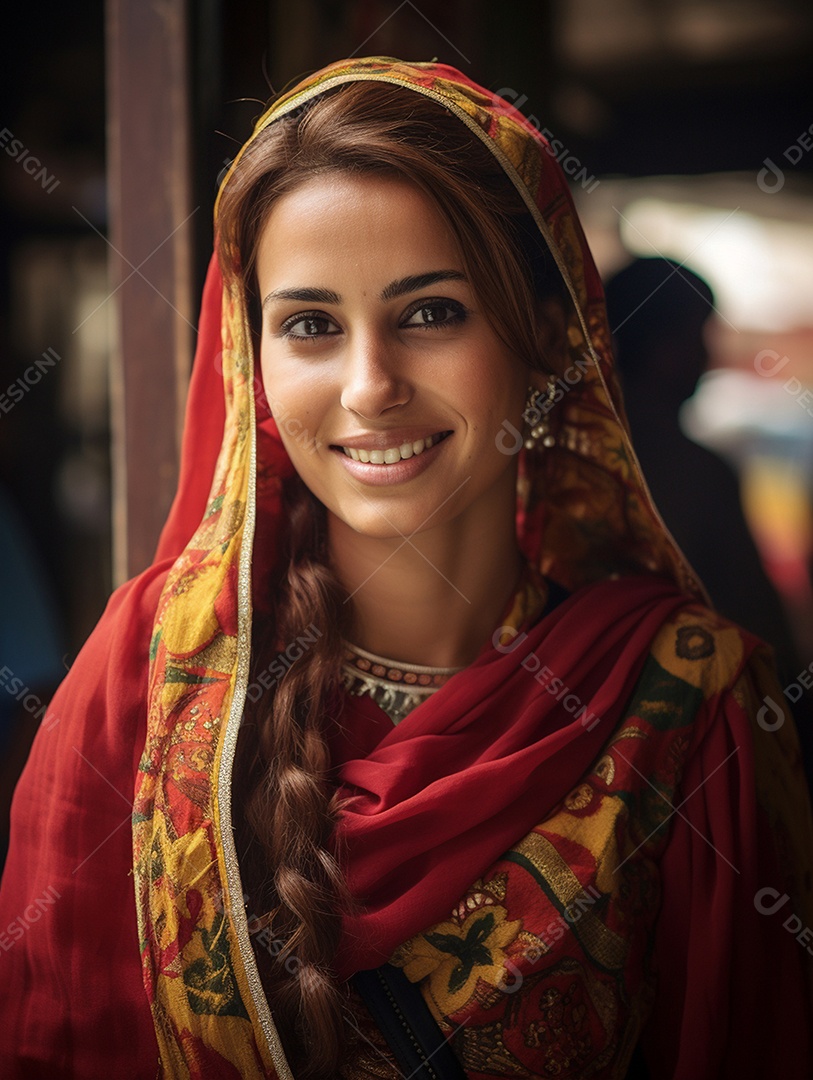 Uma feliz mulher de negócios paquistanesa sorri no rosto