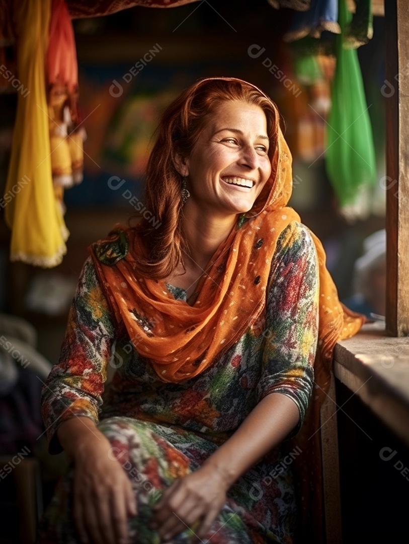 Uma feliz mulher de negócios paquistanesa sorri no rosto