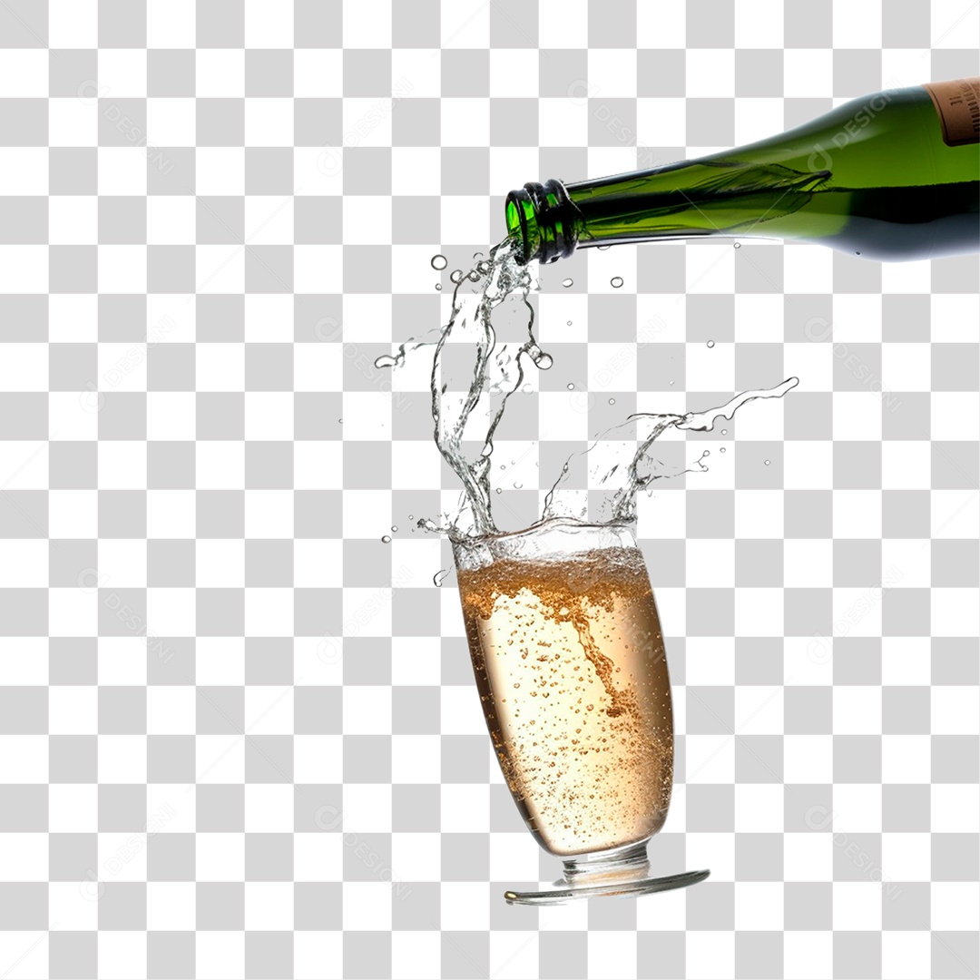 Garrafa e Copo com Champanhe PNG Transparente